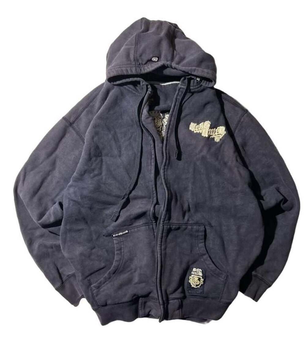 Y2K 00s Ecko Unltd. Full Zip Hoodie Navy Blue Embroidered Logo Size XL
